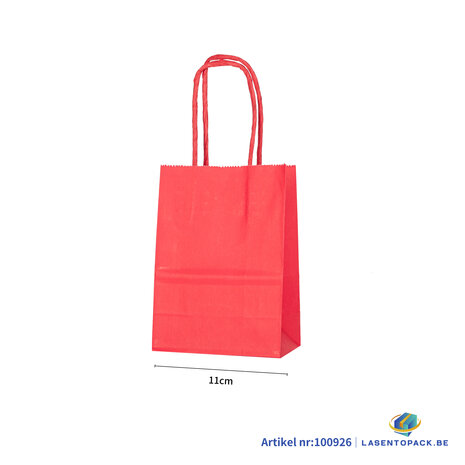 12x Papieren tas gedraaid handvat - 11cm x 15cm x 6cm Rood 