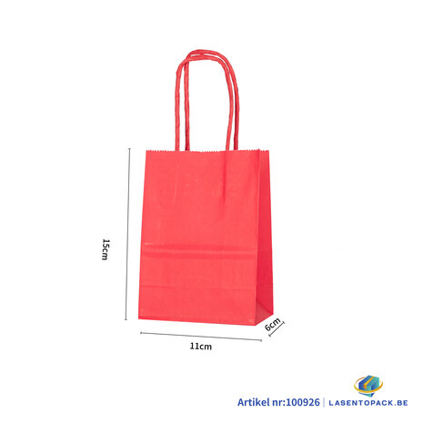12x Papieren tas gedraaid handvat - 11cm x 15cm x 6cm Rood 