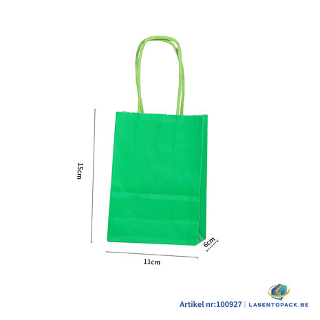 12x Papieren tas gedraaid handvat - 11cm x 15cm x 6cm Groen 