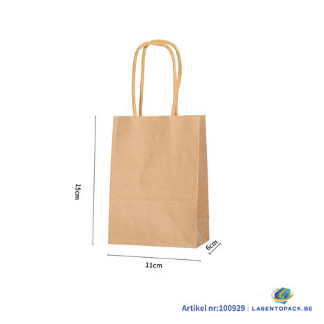 12x Papieren tas gedraaid handvat - 11cm x 15cm x 6cm Kraft 