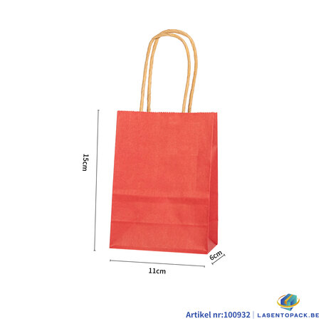 12x Papieren tas gedraaid handvat - 11cm x 15cm x 6cm Rood 
