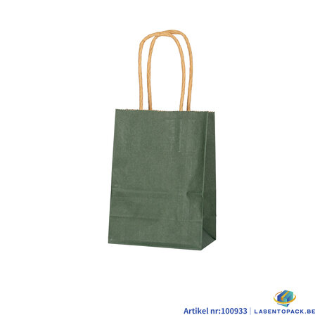 12x Papieren tas gedraaid handvat - 11cm x 15cm x 6cm Olive Green 