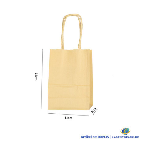 12x Papieren tas gedraaid handvat - 11cm x 15cm x 6cm Licht Geel 