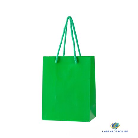 12x Papieren koordtas 18cm x 14cm x 8cm Groen 