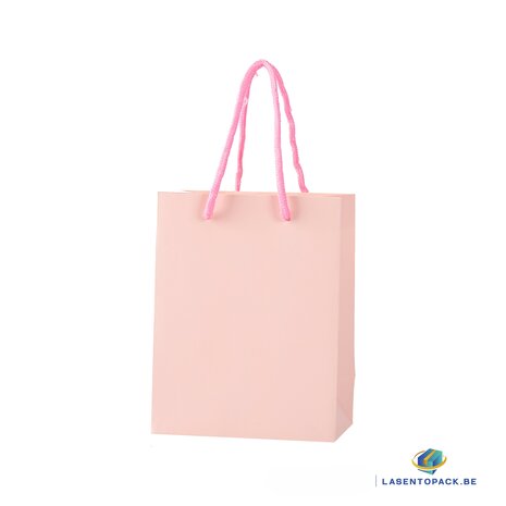 12x Papieren koordtas 18cm x 14cm x 8cm Pink  