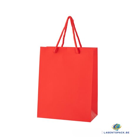 12x Papieren koordtas 26cm x 32cm x 12cm Rood  
