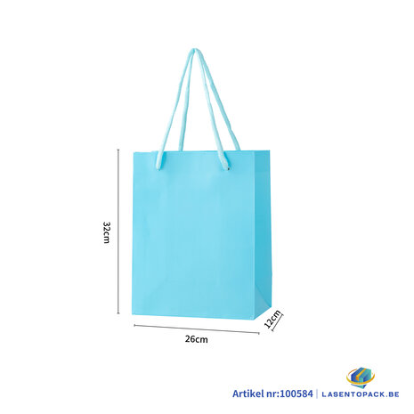 12x Papieren koordtas 26cm x 32cm x 12cm Blauw  