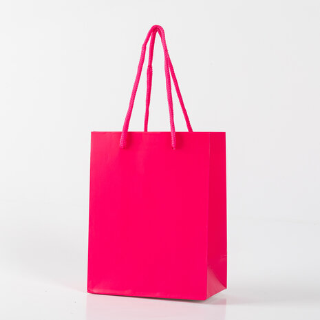 12x Papieren koordtas 18cm x 14cm x 8cm Hot Pink 