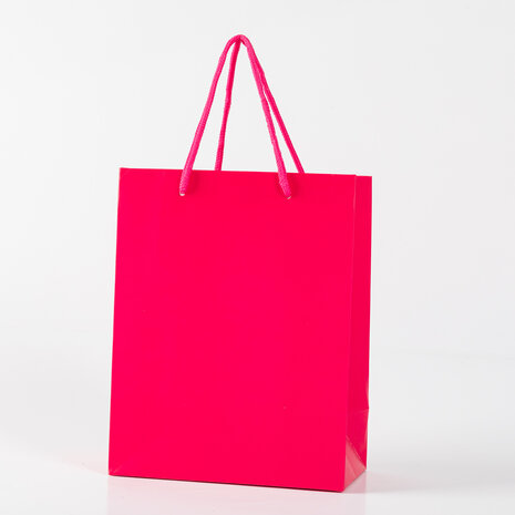 12x Papieren koordtas 18cm x 23cm x 10cm Hot Pink  