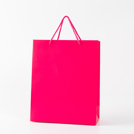 12x Papieren koordtas 26cm x 32cm x 12cm Hot Pink  
