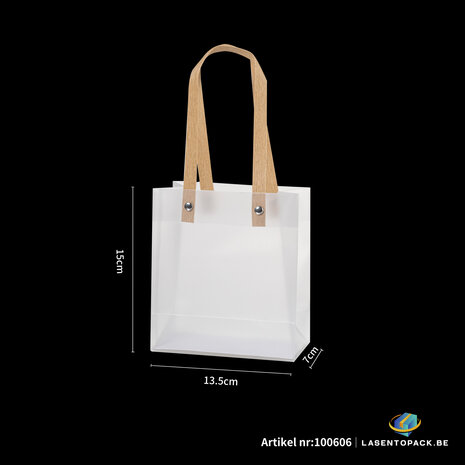 12x Transparante Frosted Plastic Tas met Handvat  13.5cm x 15cm x 7cm  