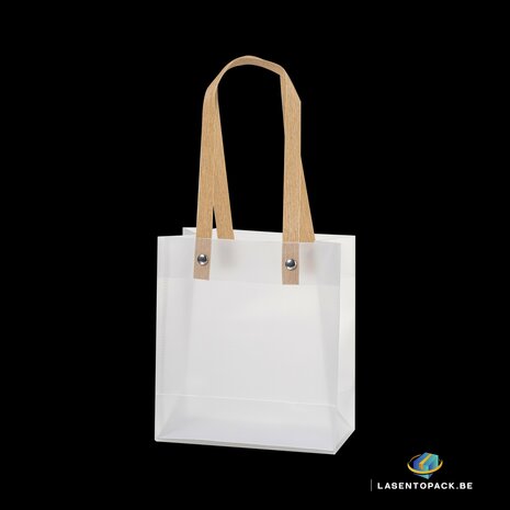 12x Transparante Frosted Plastic Tas met Handvat  20cm x 25cm x 10cm 