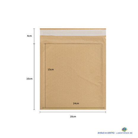 20x Bruine luchtkussen enveloppen 16cm x 16cm + 4cm  