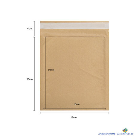 20x Bruine luchtkussen enveloppen 18cm x 20cm + 4cm 