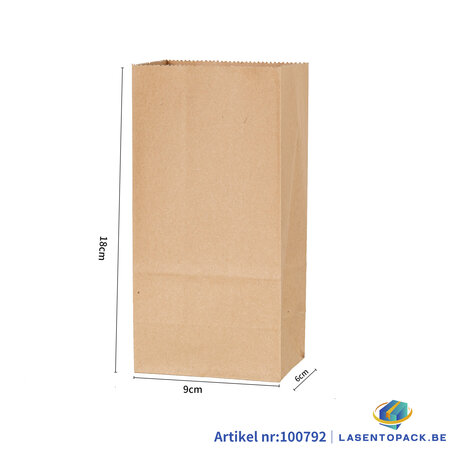 50 stuks Nature Kraft zak blokbodem 9cm + 6cm x 18cm Bruin