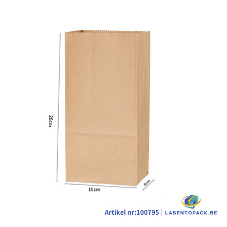 50 stuks Nature Kraft zak blokbodem 15cm + 8cm x 26cm Bruin