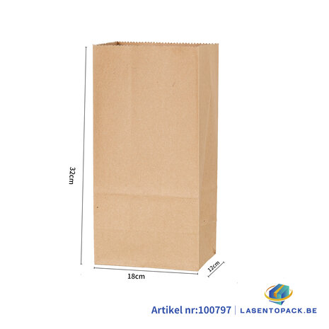 50 stuks Nature Kraft zak blokbodem 18cm + 12cm x 32cm Bruin