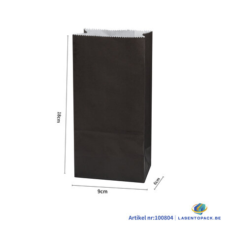 50 stuks Nature Kraft zak blokbodem 9cm + 6cm x 18cm Zwart