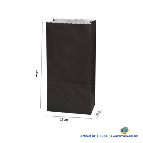 50 stuks Nature Kraft zak blokbodem 13cm + 8cm x 24cm Zwart