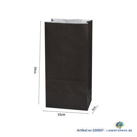 50 stuks Nature Kraft zak blokbodem 15cm + 8cm x 26cm Zwart
