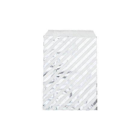50x Cadeau Papieren Zakjes gestreept kleur Zilver 16cm x 24cm