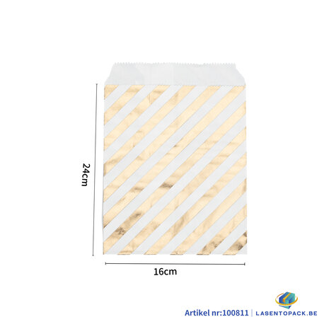 50x Cadeau Papieren Zakjes gestreept kleur Goud 16cm x 24cm