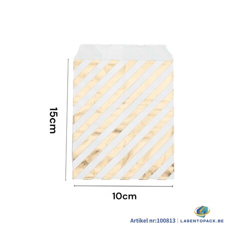 50x Cadeau Papieren Zakjes gestreept kleur goud 10cm x 15cm