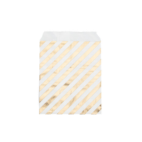 50x Cadeau Papieren Zakjes gestreept kleur goud 10cm x 15cm