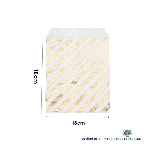 50x Cadeau Papieren Zakjes gestreept kleur Goud 13cm x 18cm