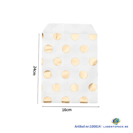 50x Cadeau Papieren Zakjes gestipt kleur Goud 16cm x 24cm