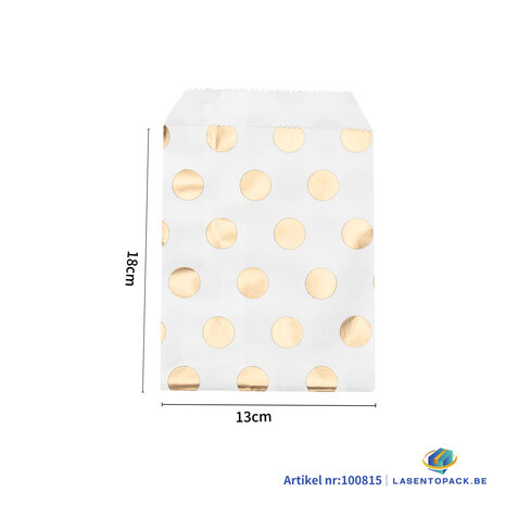 50x Cadeau Papieren Zakjes gestipt kleur Goud 13cm x 18cm