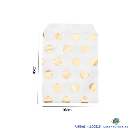 50x Cadeau Papieren Zakjes gestipt kleur goud 10cm x 15cm