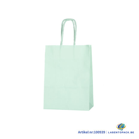 12x Papieren tas gedraaid handvat - 16cm x 22cm x 8cm Licht Groen 