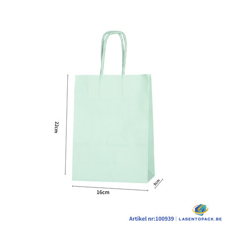 12x Papieren tas gedraaid handvat - 16cm x 22cm x 8cm Licht Groen 