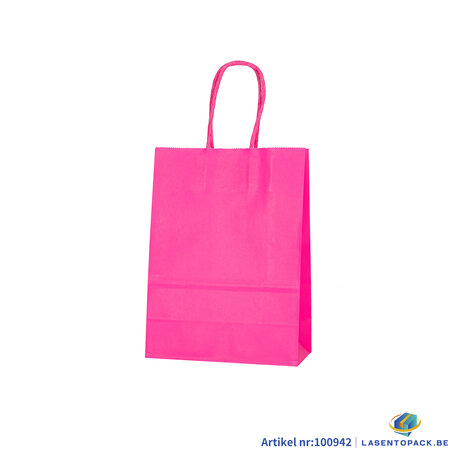 12x Papieren tas gedraaid handvat - 16cm x 22cm x 8cm Hot Pink 