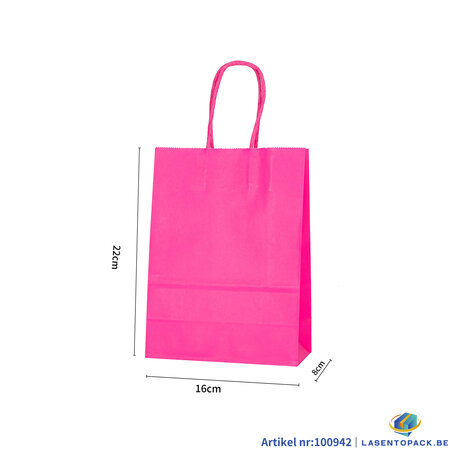 12x Papieren tas gedraaid handvat - 16cm x 22cm x 8cm Hot Pink 