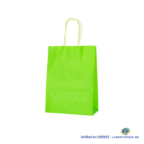 12x Papieren tas gedraaid handvat - 16cm x 22cm x 8cm Fel Groen 