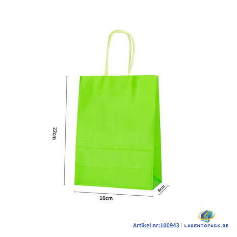 12x Papieren tas gedraaid handvat - 16cm x 22cm x 8cm Fel Groen 