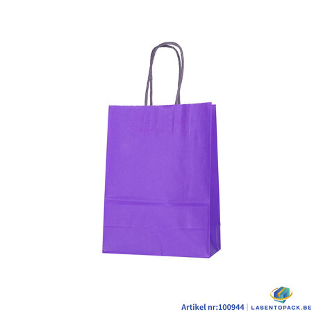 12x Papieren tas gedraaid handvat - 16cm x 22cm x 8cm Paars 