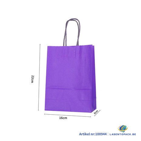 12x Papieren tas gedraaid handvat - 16cm x 22cm x 8cm Paars 
