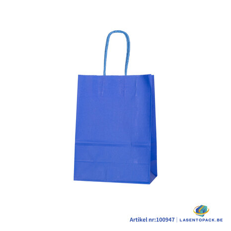 12x Papieren tas gedraaid handvat - 16cm x 22cm x 8cm Royal Blue 
