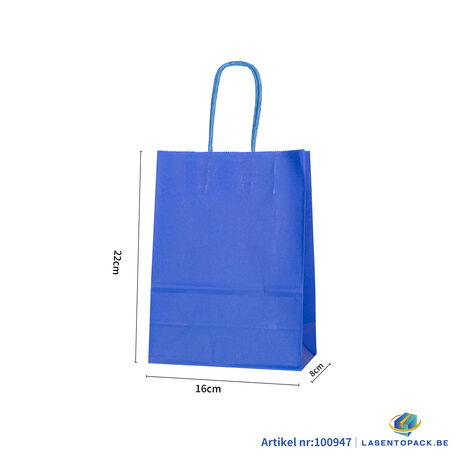12x Papieren tas gedraaid handvat - 16cm x 22cm x 8cm Royal Blue 
