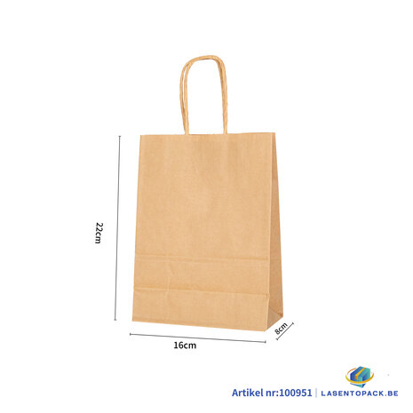 12x Papieren tas gedraaid handvat - 16cm x 22cm x 8cm Kraft 