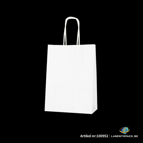 12x Papieren tas gedraaid handvat - 16cm x 22cm x 8cm Wit 