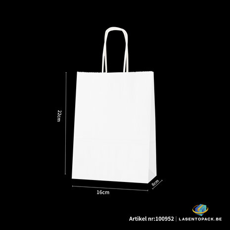 12x Papieren tas gedraaid handvat - 16cm x 22cm x 8cm Wit 