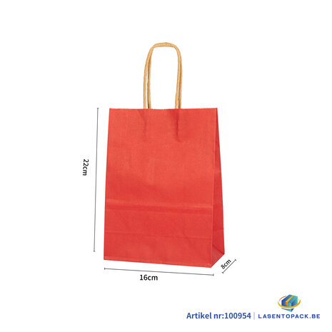 12x Papieren tas gedraaid handvat - 16cm x 22cm x 8cm Rood