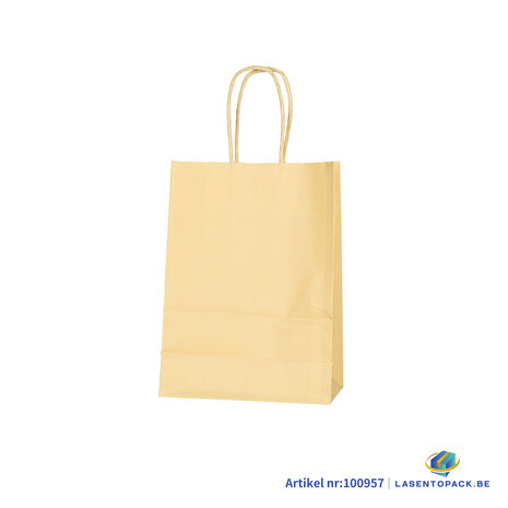 12x Papieren tas gedraaid handvat - 16cm x 22cm x 8cm Licht geel 