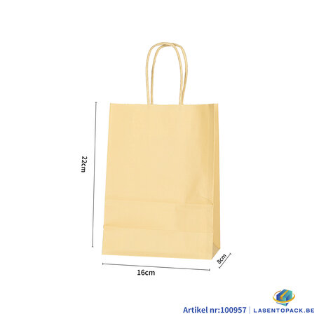 12x Papieren tas gedraaid handvat - 16cm x 22cm x 8cm Licht geel 
