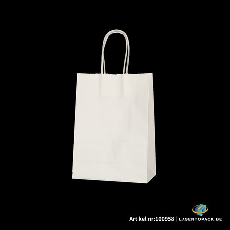 12x Papieren tas gedraaid handvat - 16cm x 22cm x 8cm Off White 