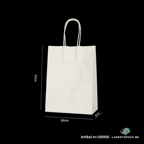 12x Papieren tas gedraaid handvat - 16cm x 22cm x 8cm Off White 